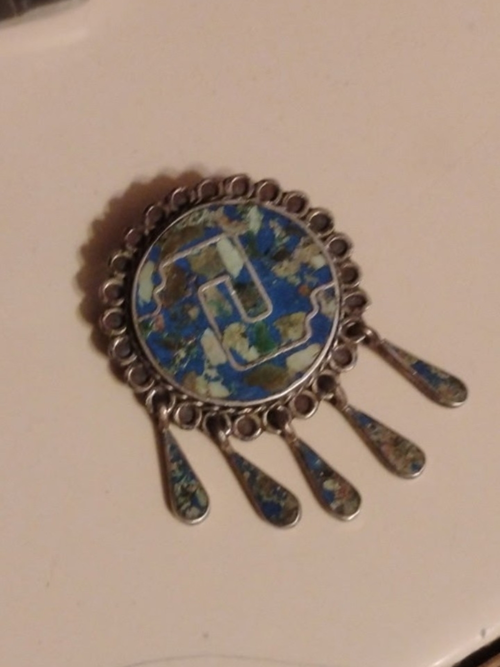 Handcrafted Blue and Green Enamel Drop Brooch